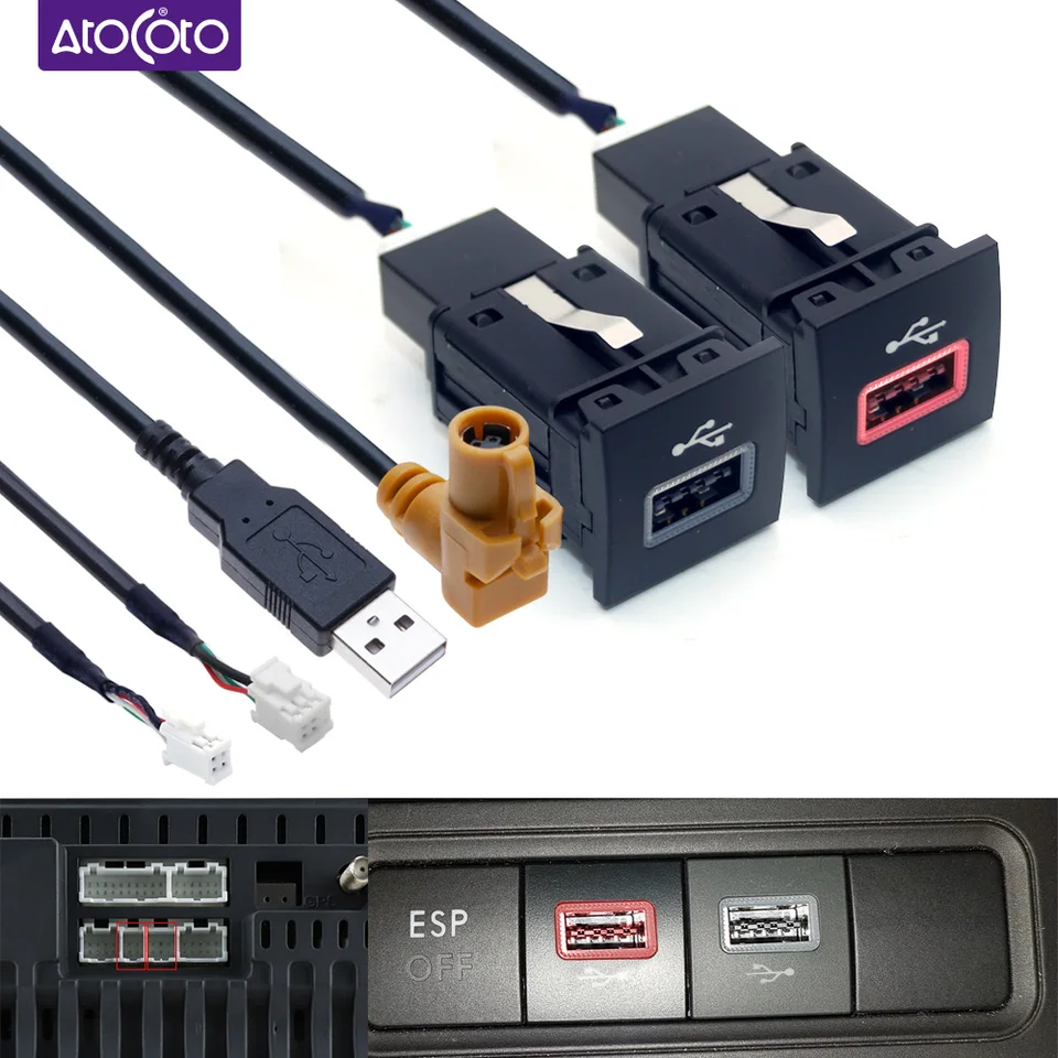 Carro 4 6pin adaptador de cabo usb para vw golf 6 jetta 5 mk5