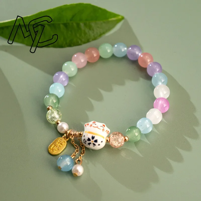 Natural Jade Agate 18K Gold Plated Lucky Cat Bracelet Exquisite Sexy Young Girls Fashion Real Jewelry Best Selling Holiday Gift