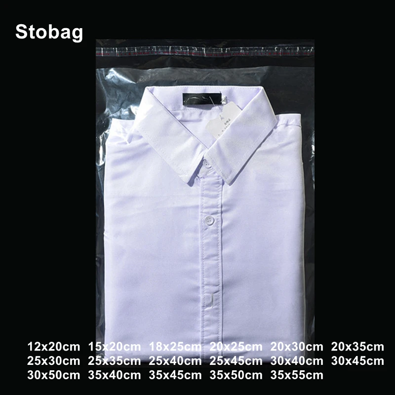 

StoBag 100pcs PE Transparent Plastic Clothes Self Adhesive Bags Packaging Storage Shirt Sealed Clear Reusable Pouches Wholesale