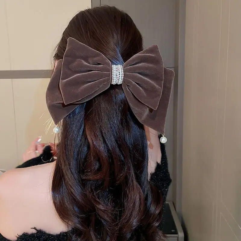 Trendy Sweet Velvet Multi-Layer Large Bow Hair Clips Women Luxury Pearl Hairpins Clip Headpiece Girls Hair Accessories Gifts