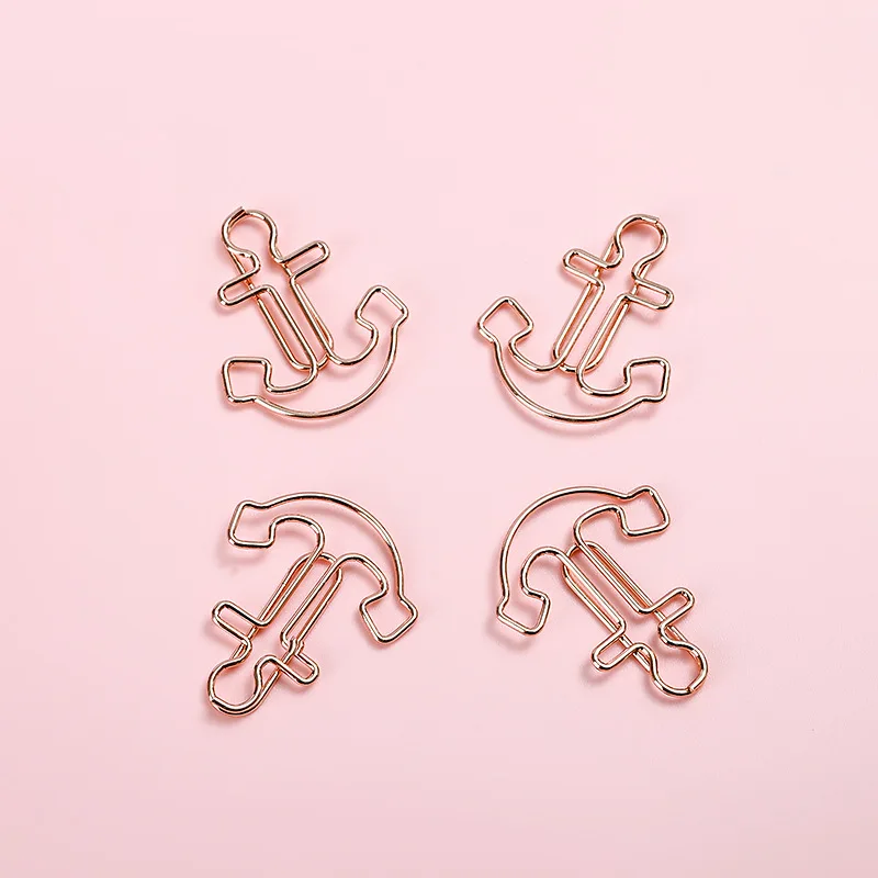 Golden Ship Anchor Office Paper Clip Bookmark Rose Gold Paper Clips Metal Creative Paperclip Office Supplies Desk Accessories