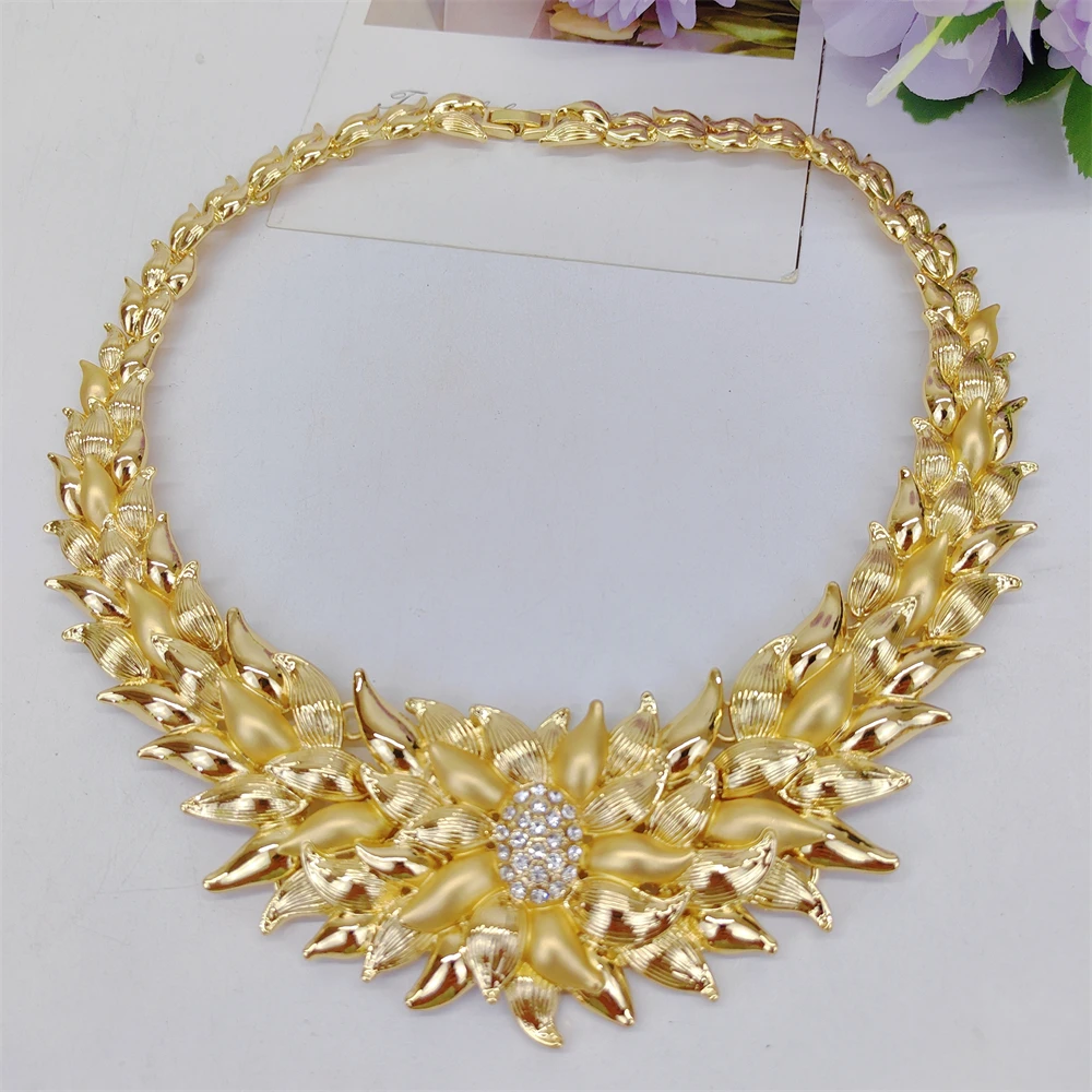 ESALE 18K Gold Plated Flower Jewelry Set For Women Luxury Full Necklace Earrings Bracelet Ring Wedding Banquet Jewelry Set 2026