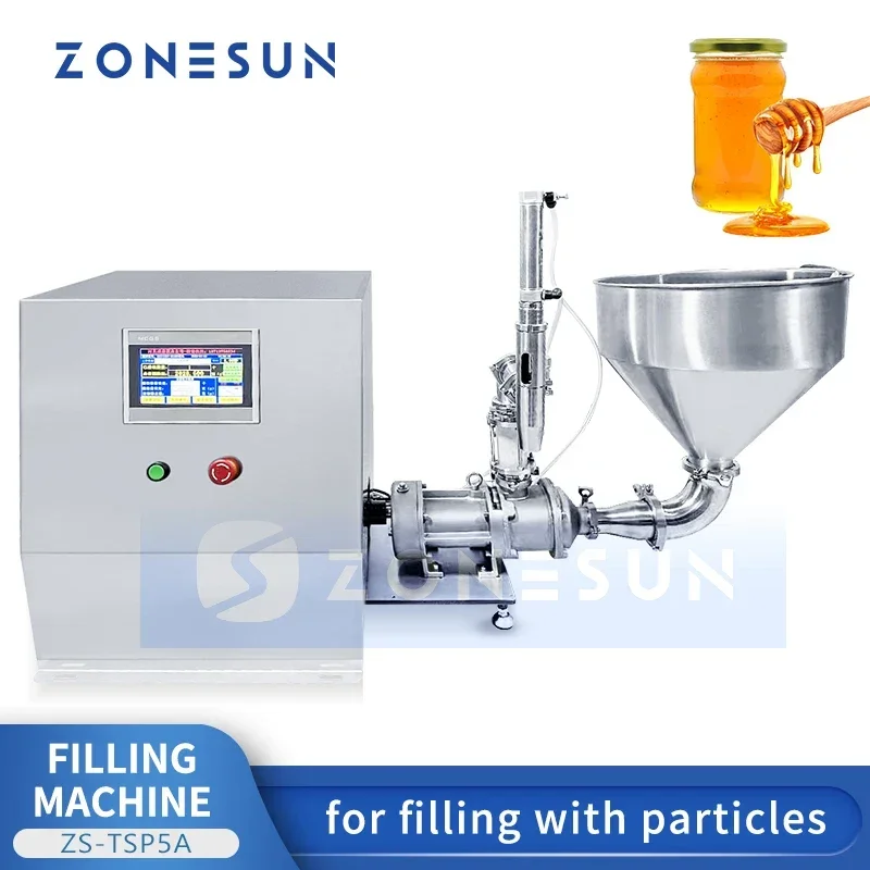 ZONESUN Screw Pump Thick Paste Filling Machine Liquid with Particles Ketchup Sauce Filler Packing ZS-TSP5A