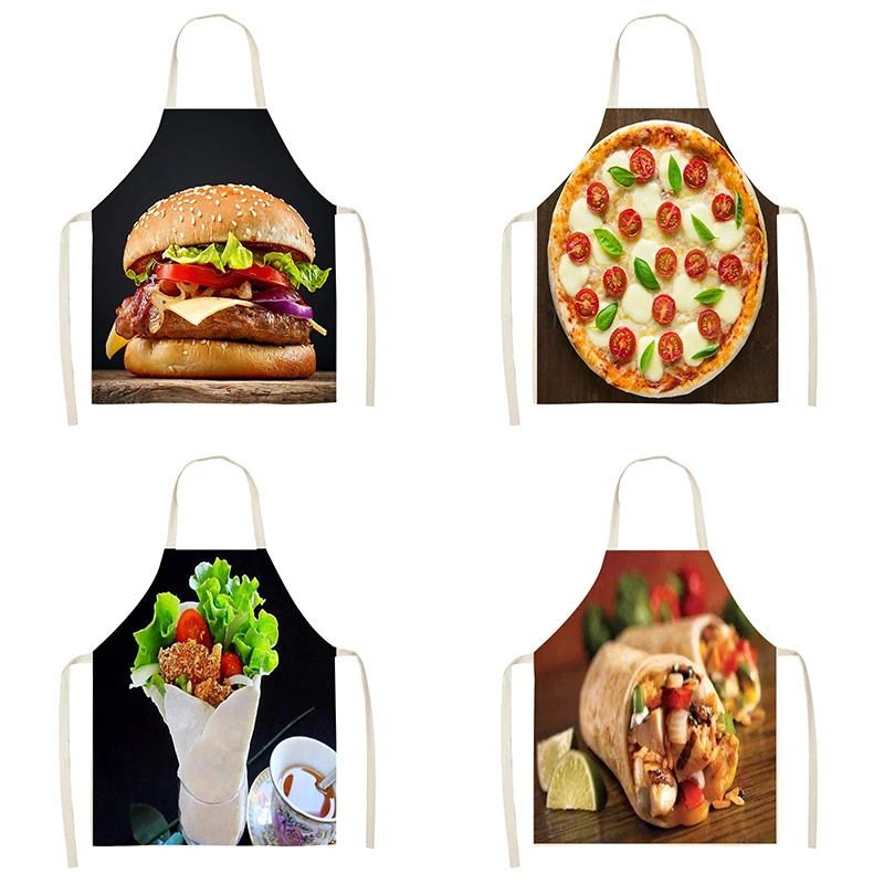 Cooking Baking Chef Apron Seductive pizza burger Gourmet Pattern Kitchen Sleeveless apron Linen household cleaning tools