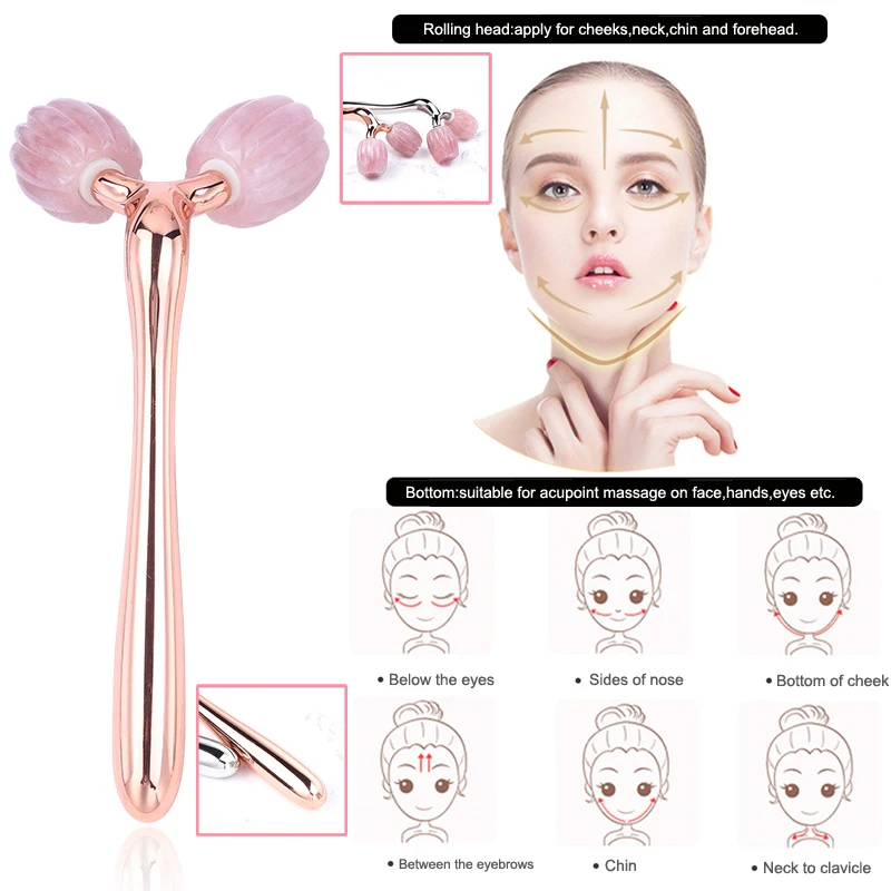 Rimpel Remover 3D Face Lift Roller Massager Facial Massage 360 Draaien Natuursteen Rozenkwarts Jade Roller Voor Gezicht Afslanken