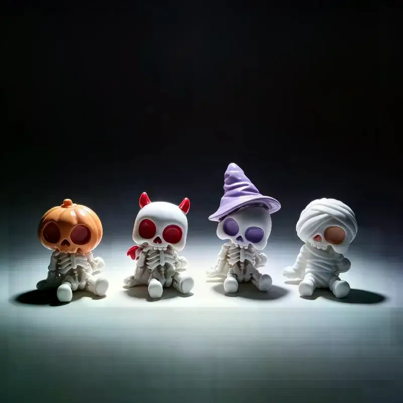 Gothic Skull Statue 4/8 Pcs Resin Skeleton Figurines Mini Display Ornament for Curio Cabinet Halloween Party Decor