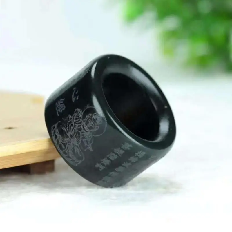 

Кольца с резьбой из натурального нефрита и зеленого нефрита для мужчин и женщин, натуральный китайский нефрит Хэтянь, сердце, сутра, кольцо для большого пальца, кольца Будды Гуаньинь