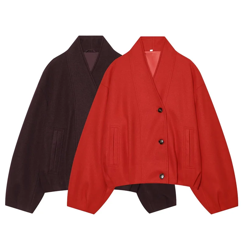 Guobioziy Women's Jacket 2026 Fall/Winter New Solid Color Long Sleeve Simple Loose Double-Breasted Parka Stylish and Trendy