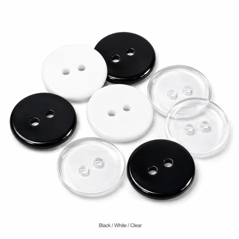 Neue 7,5-20mm Transparente Weiße Kleine Knöpfe mit Zwei Löchern, Schwarze Anzugknöpfe, Runde Harz-Nähknöpfe für DIY Scrapbooking – Detail 3