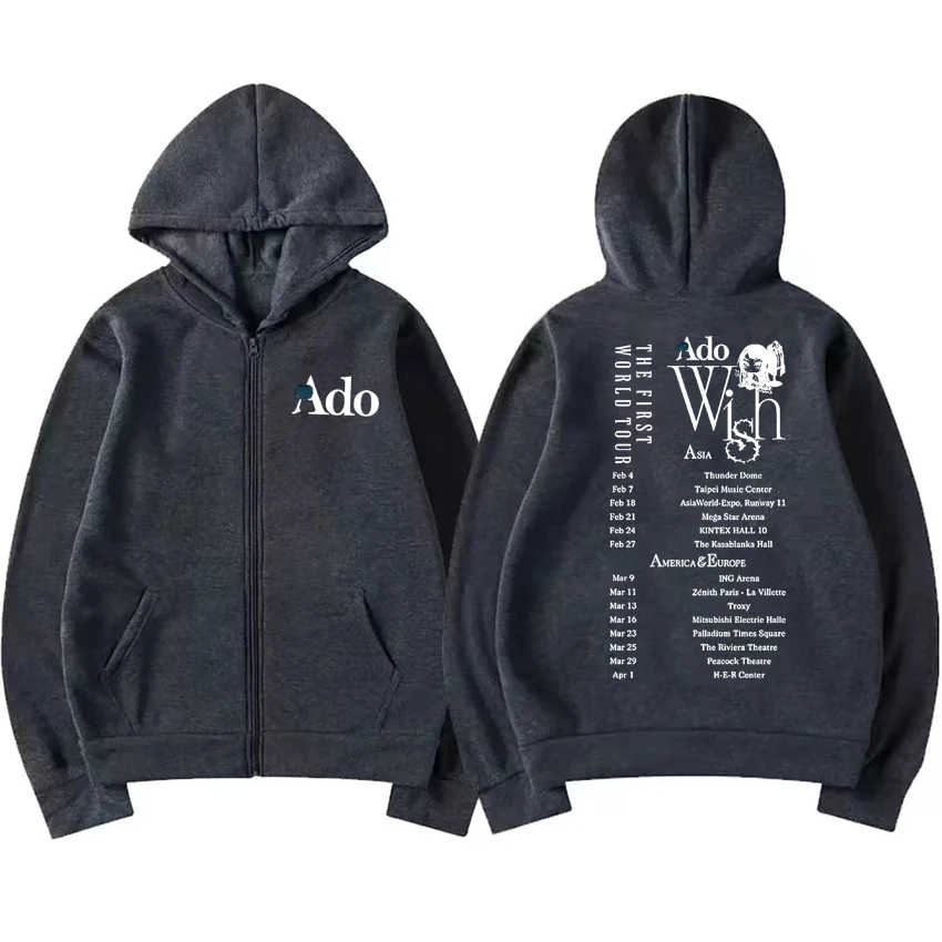 Autumn Winter Ado World Tour 2025 Double Sided printed Zipper Hoodies Men women vintage Y2k Sweatshirt Unisex Fleece Coat Jacket