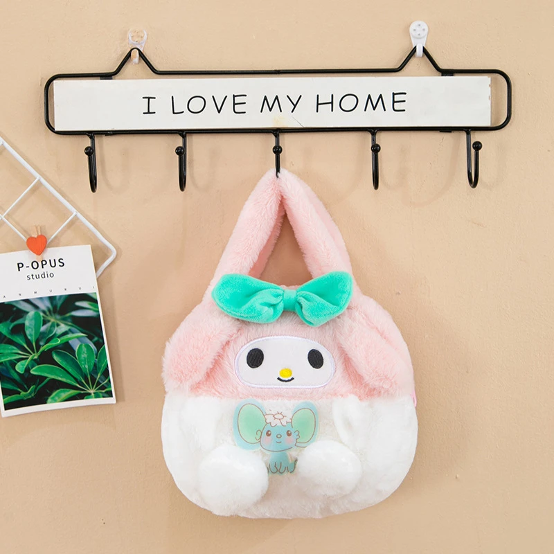 Kawaii Sanrio Kuromi Cinnamoroll Hello Kitty My Melody Soft Plush Tote Bag Anime Pompom Purin Pochacco Handbag Storage Bag Girls