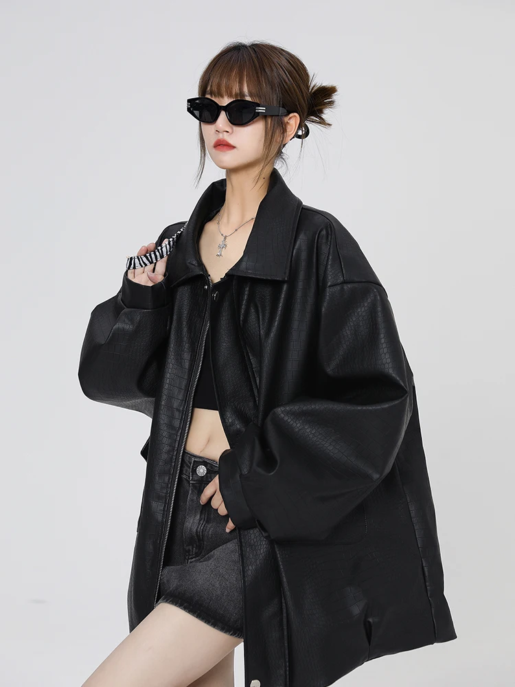 

Крутая мужская куртка из искусственной кожи, весенне-осенняя, модная, в стиле High Street, байкерская, бейсбольная, свободного кроя, для молодежи