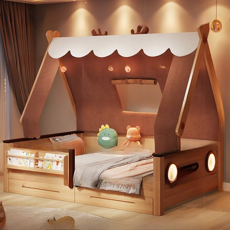 

Solid wood tree house bed tent boys and girls single room bedroom splicing with guardrail 1.35 bed