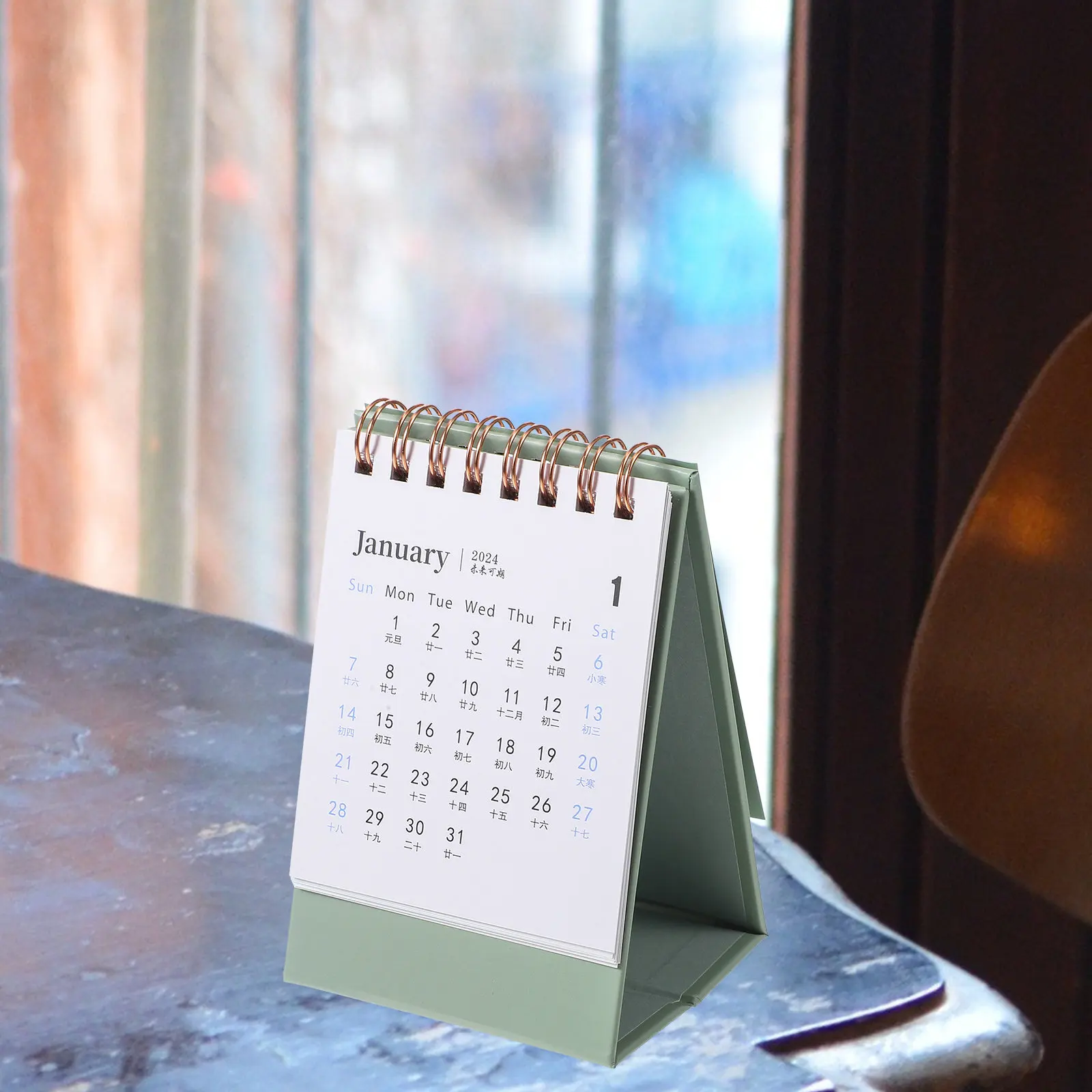

Retro Small Desktop Schedule for Home Flip Calendar Standup Mini Monthly with Pen