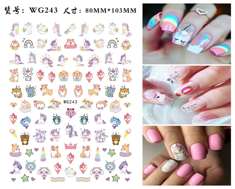 Nail art Aufkleber Herz Liebe Design Valentine Einhorn Kaninchen Dolphin Design Adhesive Nail art Dekoration Nägel Zubehör