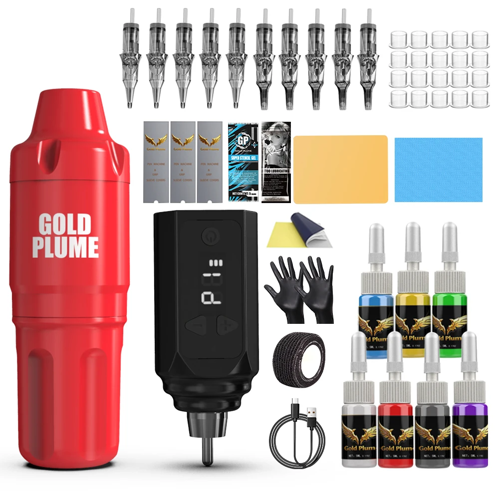 

1100Mah Wireless Tattoo Pen Machine Kit Portable Tattoo Gun with Cartridge Needles Tattoo Ink Complete Accessories Professional Tattoo Set for Artist Beginner Gift