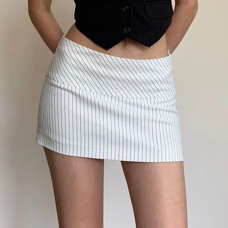 Women Low Waist Skirts Stripes A-line High Waist Skirt for Women Hips Spliced Short Skirt Ladies Bodycon Layered Mini Bottoms