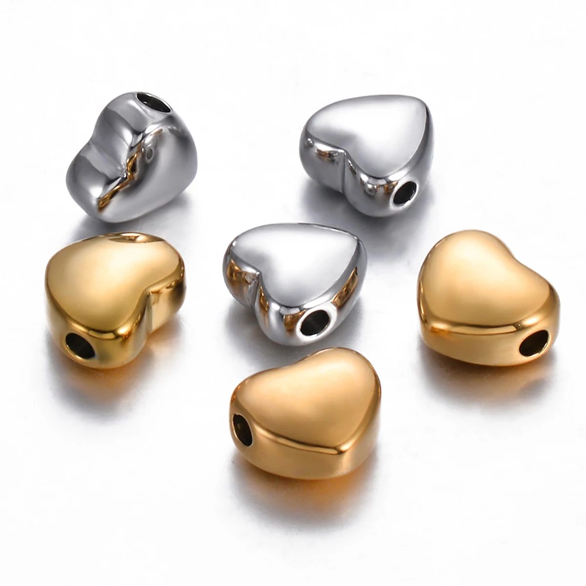 3 Stück/Set, spiegelglänzende Herz-Abstandshalter-Perlen, Anhänger für die Herstellung von DIY-Halsketten, Armbändern und Schmuck, aus Edelstahl. – Detail 4