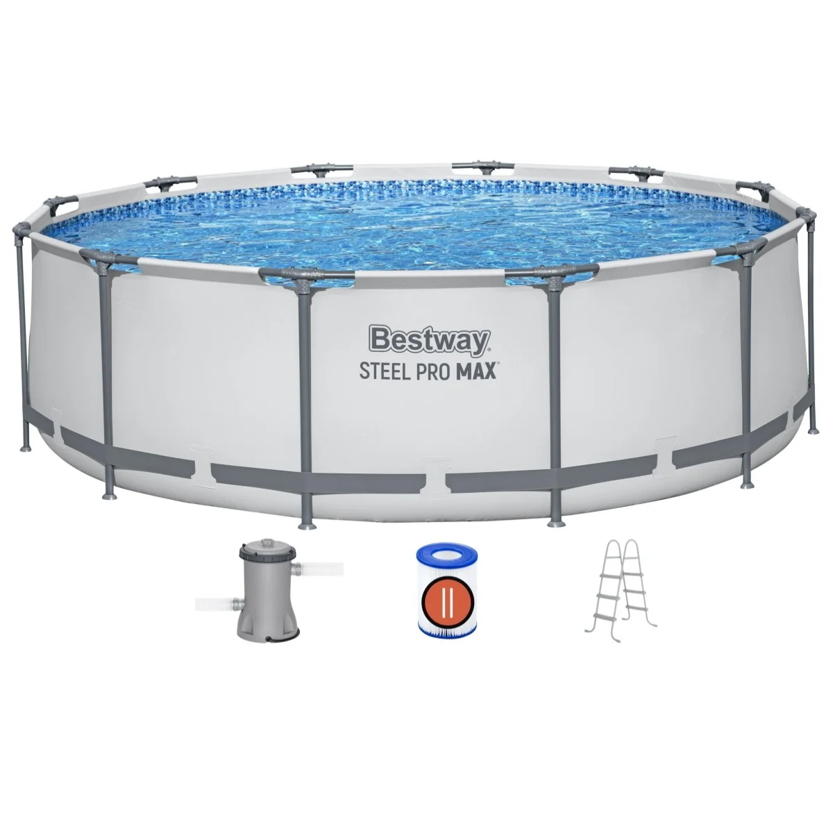 Bestway 56418 Steel Pro MAX Piscina familiar Marco redondo de acero Juego de piscinas sobre el suelo 3,66 M x 1,00 M