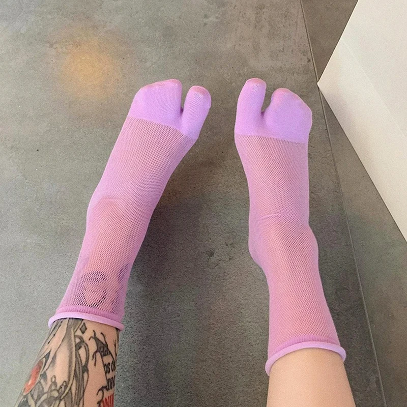 

1Pair Solid Color Two Toe Socks Woman Girls Thin Mesh Breathable Socks Summer Soft Korean Japanese Harajuku Split Toe Sock