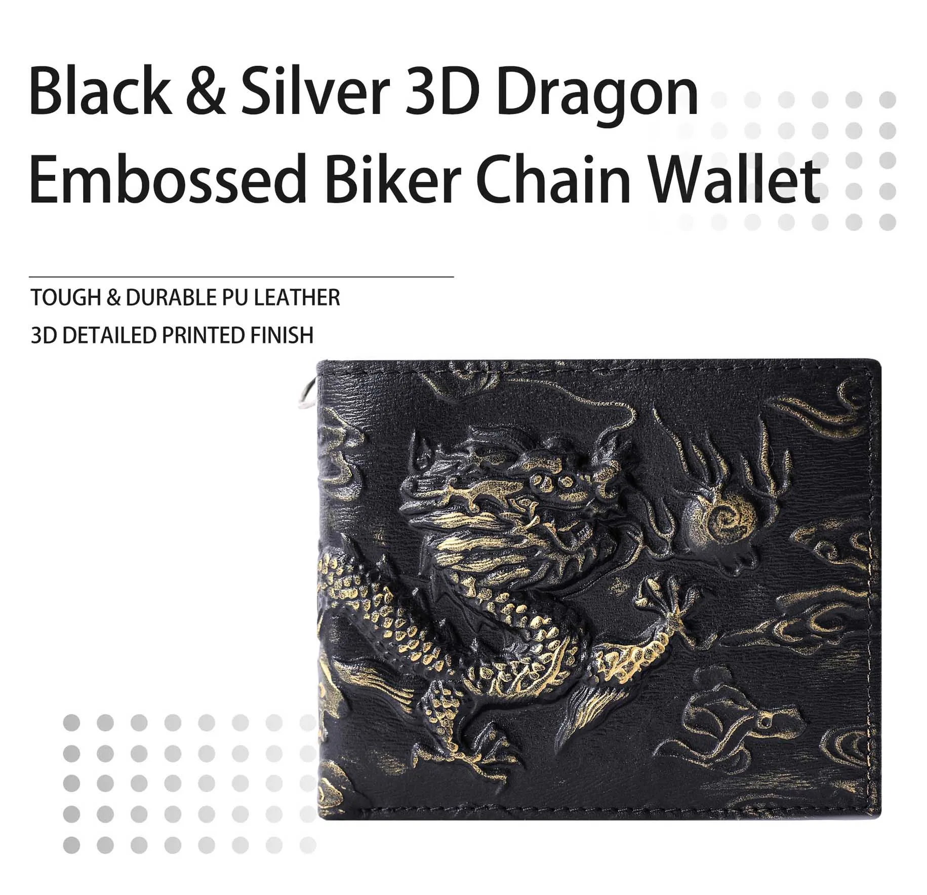 Punk Rock Biker Herren-Geldbörse mit Metallkette Retro Silberner Drache Geprägt Echtes Leder Diebstahlsichere Kettenbörse für Männer – Detail 8