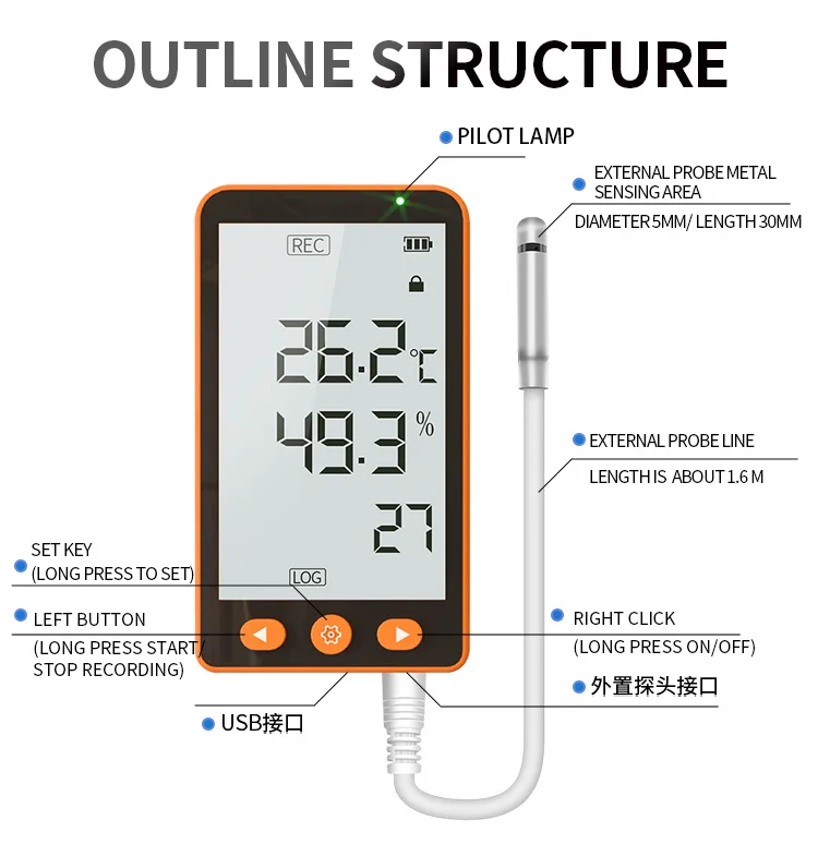 Aikesi GSP-80Pro مسجل بيانات LCD متعدد الاستخدام USB PDF تقرير مسجل بيانات درجة الحرارة والرطوبة