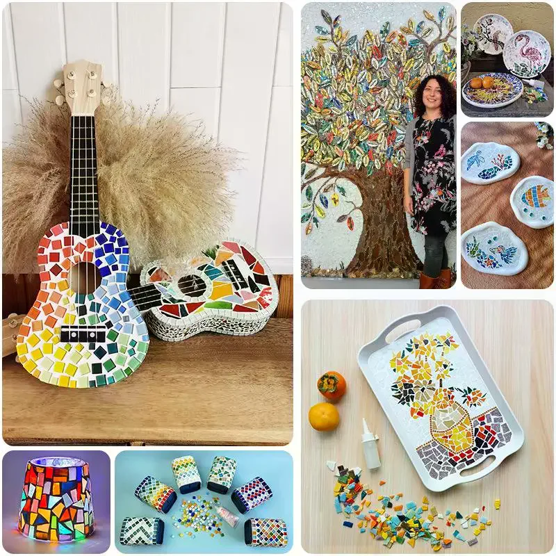 1.5CM Square Crystal Mosaic Tiles 200G Mixed 50 Colors Glossy Glass For DIY Craft Coaster Vase Home Art Decoration