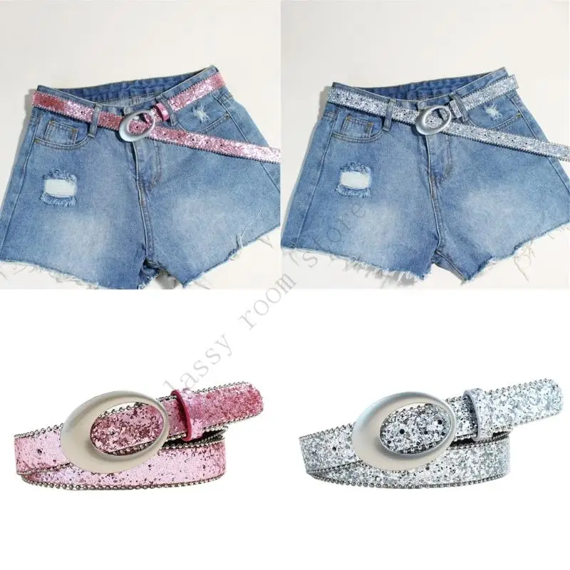 

A0NF Elegant Rhinestones Studded Women's Waistband For Unisex Stylish PU Belt