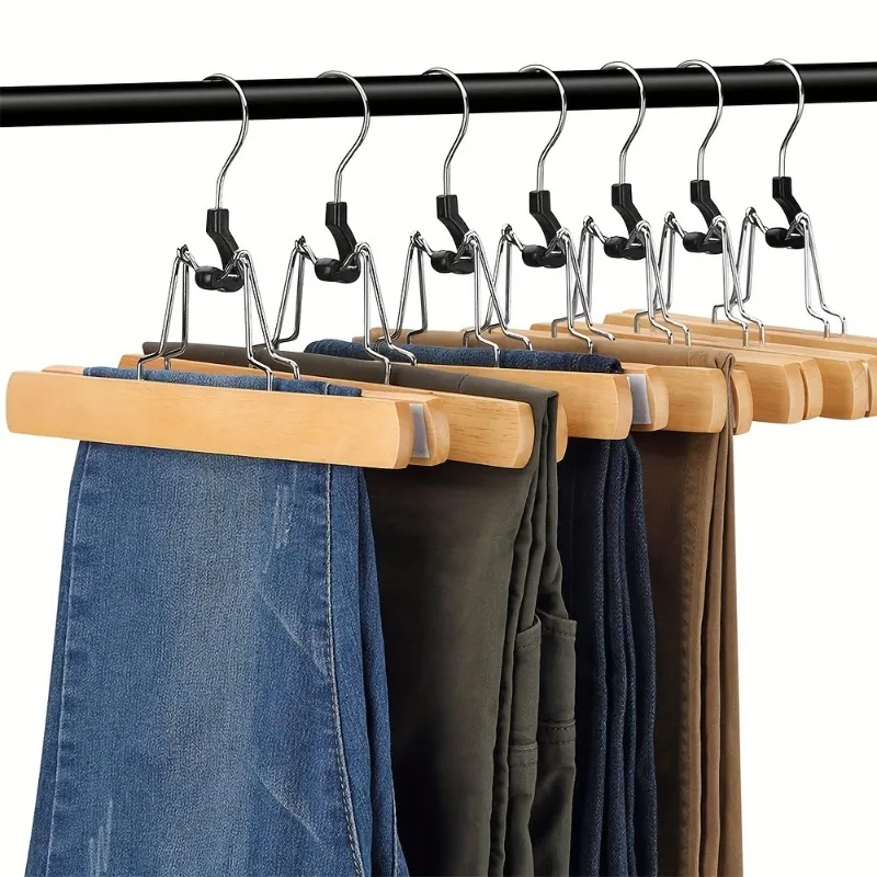 2pcs High Load Bearing Wood Bar Strong Clips For Clothing Store Wardrobe B&B Wipe Clean Long Reusable Pants Skirt Display Holder