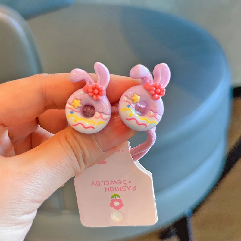 2PCS New Lovely Cartoon Donut Animals Girls Kids Elastic Hair Bands Princess Hair Accessories Children Hair Ties Baby Headwear