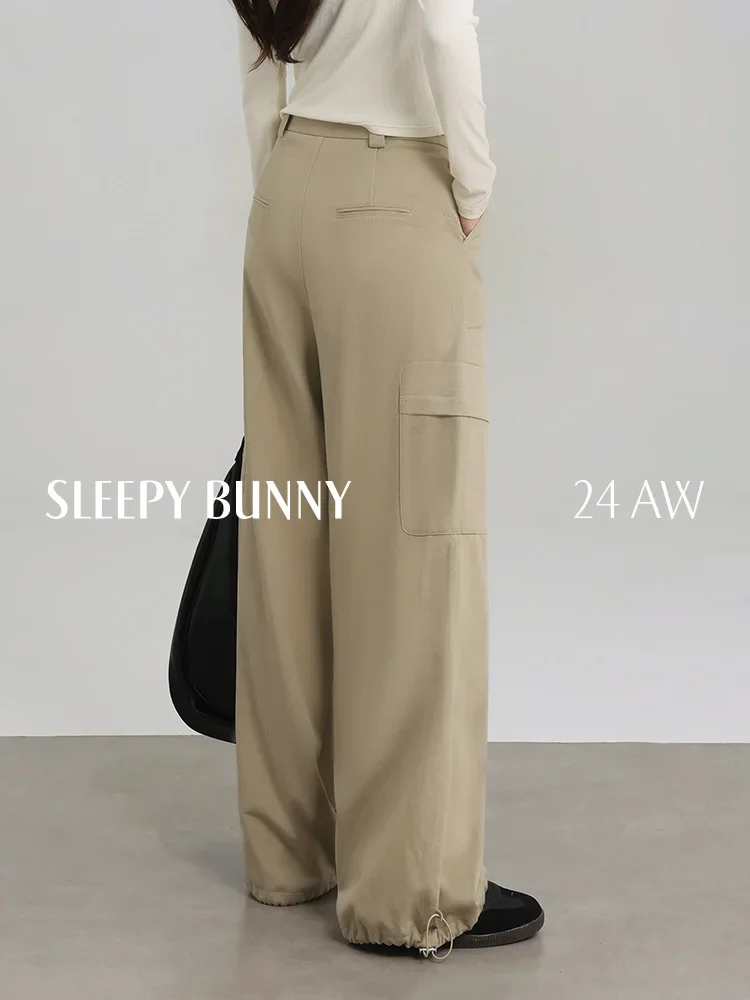 High Waist Cargo Pants Women Streetwear Loose Fit Wide Leg Trousers Drawstring Multi Pockets Casual Straight Leg Long Pants