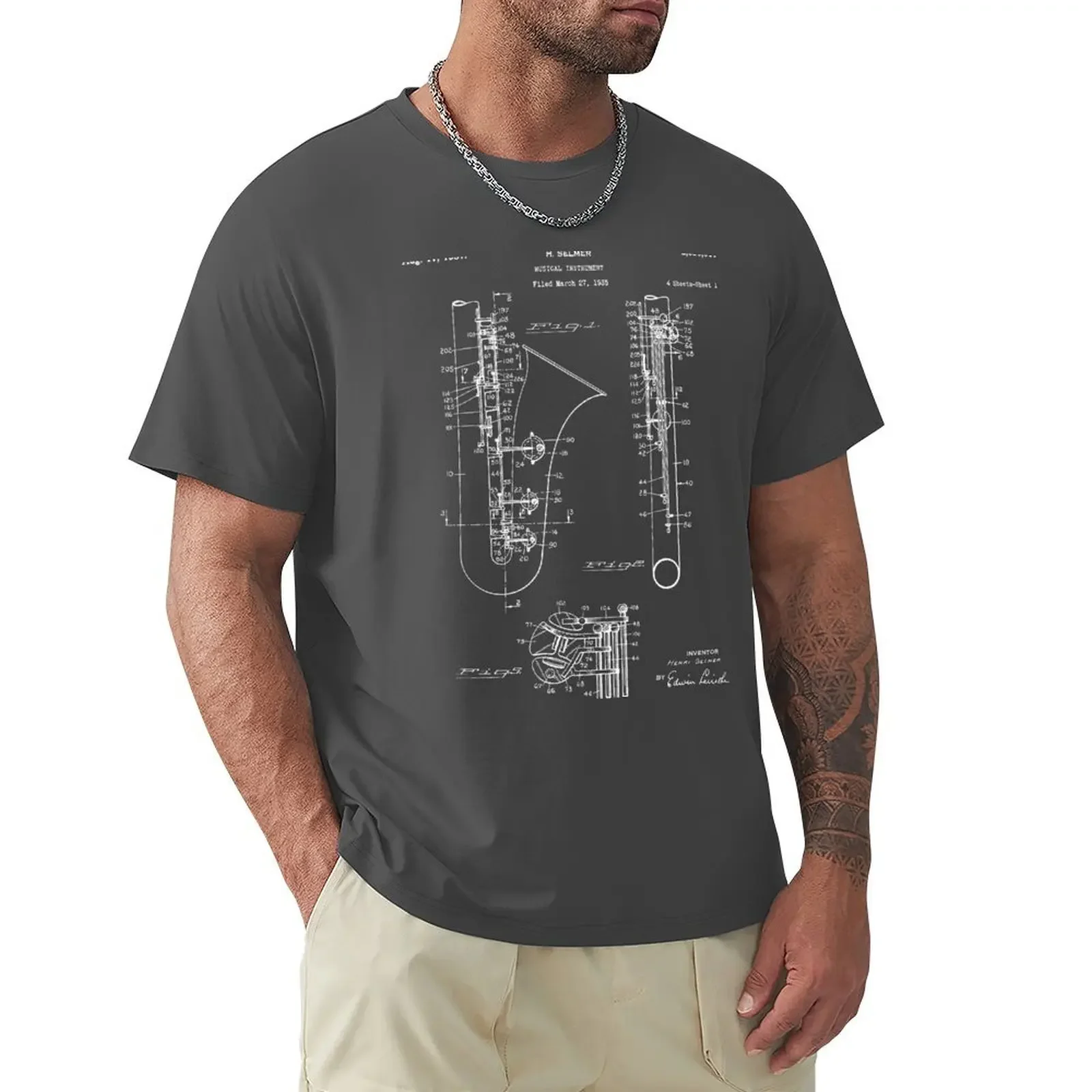 Shirts Graphic Tees Men Clothings Selmer Saxophone Patent - Saxophone Art - Blueprint T-Shirt Men Clothing Graphic Funny Summer image 6