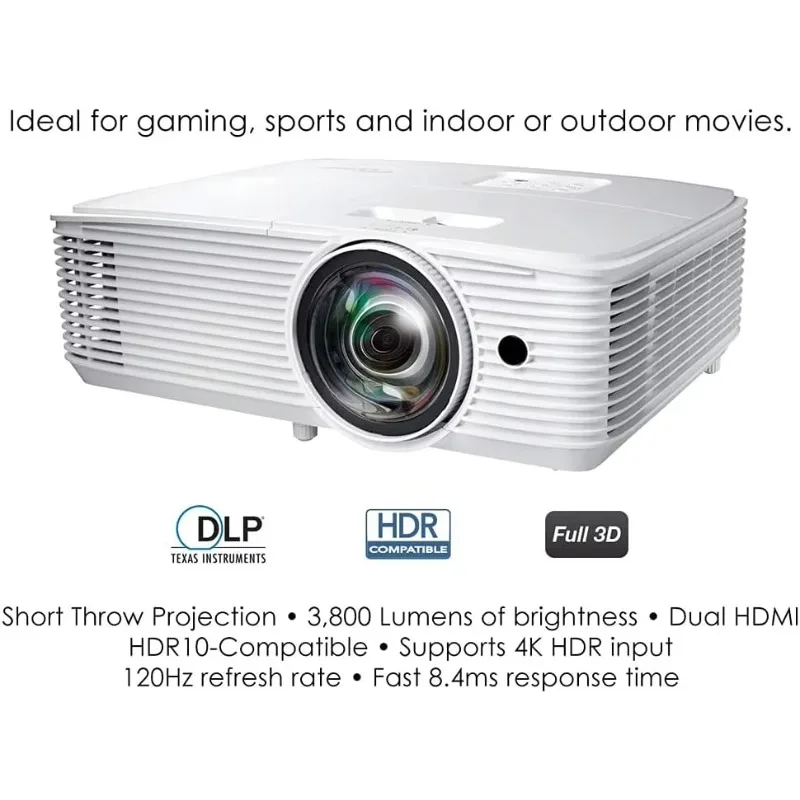 Optoma GT1080HDR Proyector para juegos HDR de doble disparo de corto alcance 3,800 lúmenes