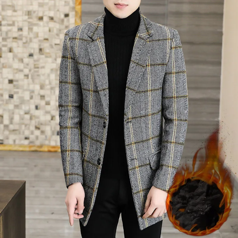High-Quality Fashionable Men's Casual Jacket Business Style Mid-Length Woolen Coat Trendy All-Match Elegant Outerwear