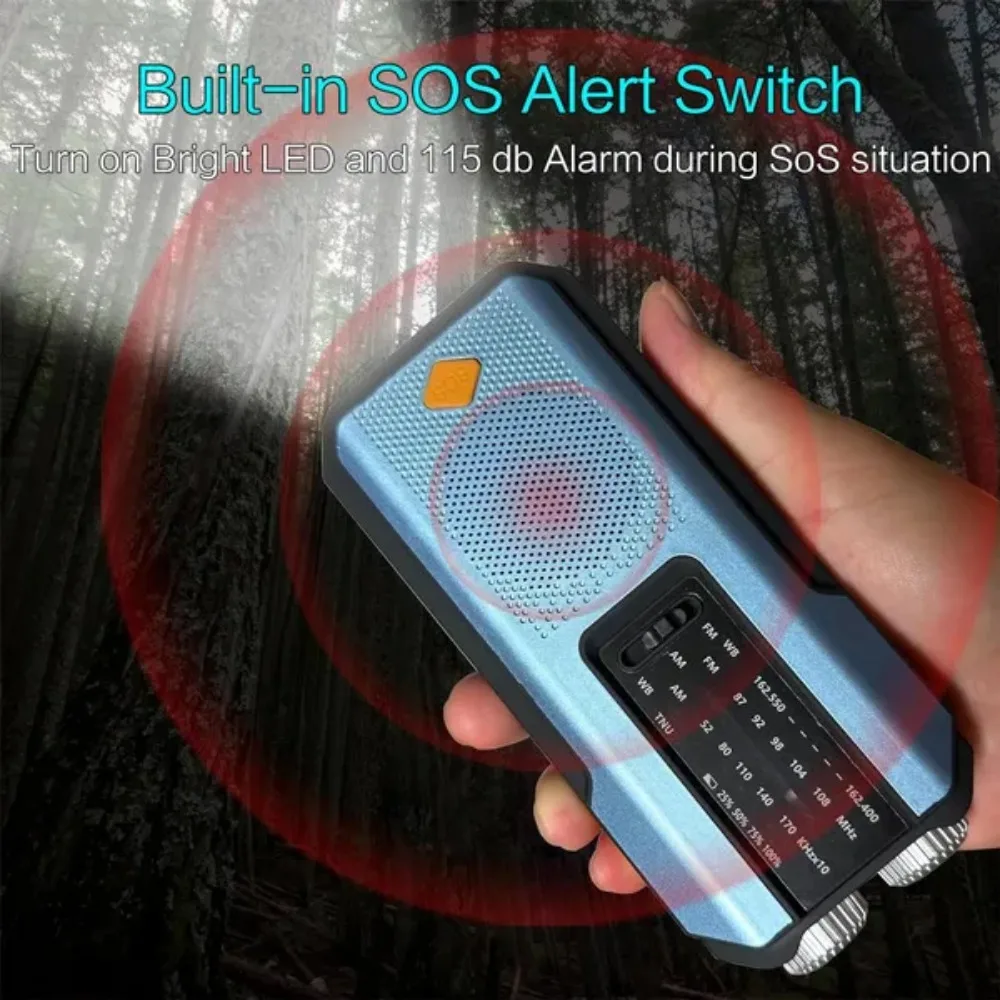 Weather Radio Emergency Multifunctional Radio FM AM WB Hand Crank Solar USB Charging 2000mAh Power Bank LED Flashlight Torch