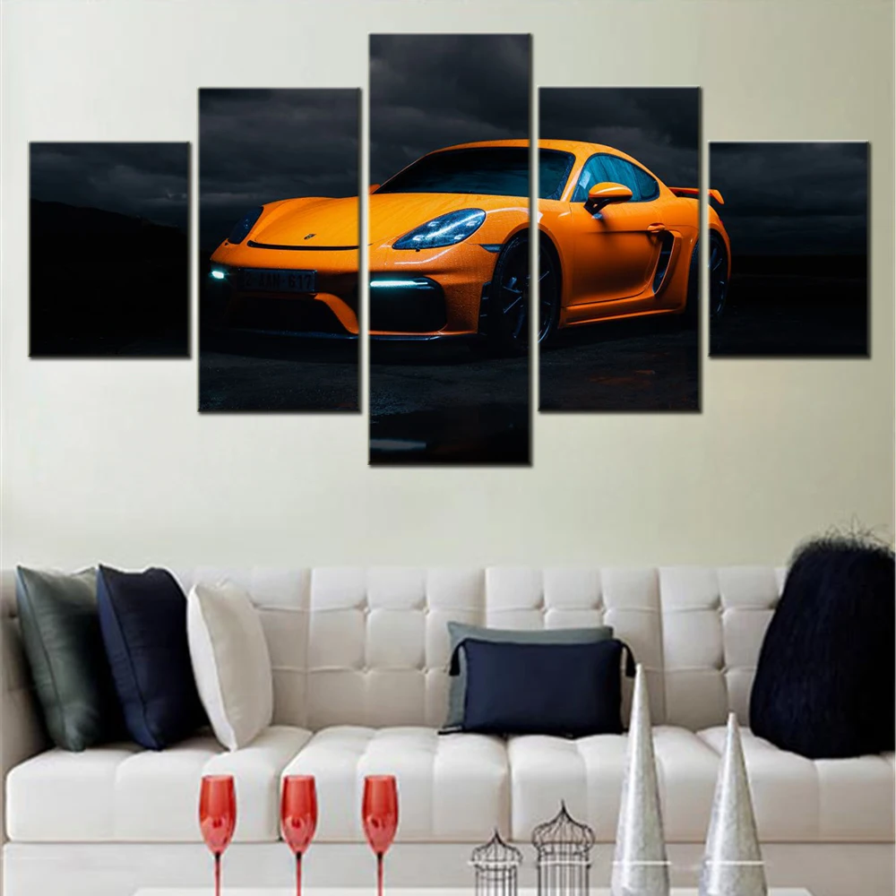 5 Pieces Canvas Wall Arts Poster Painting Cars Cayman GT4 5K Vehicle Wallpaper Modular Home Decor Picture For Living Room Mural