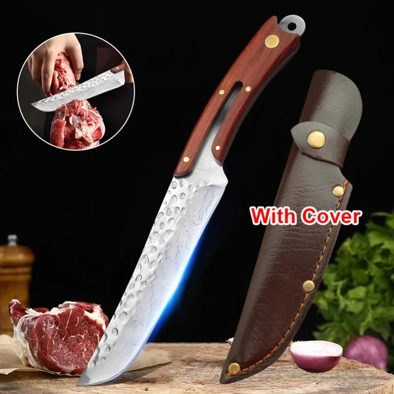 Handgefertigtes geschmiedetes Kochmesser, Ausbeinmesser, Hackmesser, Fleisch, Grill, Schneiden, Fisch, Obst, Utility, Küchenmesser, Metzgermesser mit Abdeckung