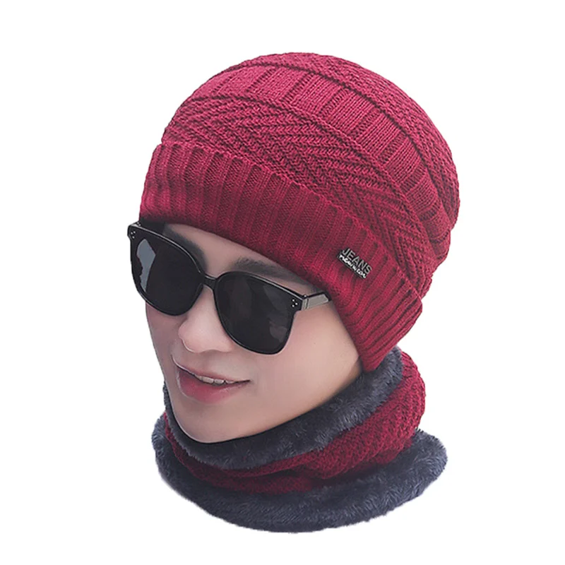 Chapéu cachecol de malha de lã para homens e mulheres Skullies, gorros quentes, máscara Balaclava, capota inverno