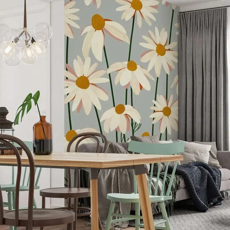 Detailed View Of Vibrant Daisy Pattern Wallpaper, Wallpaper Self Adhesive Bedroom,Modern Panoramic Wallpaper,PVC FREE, 50*300CM