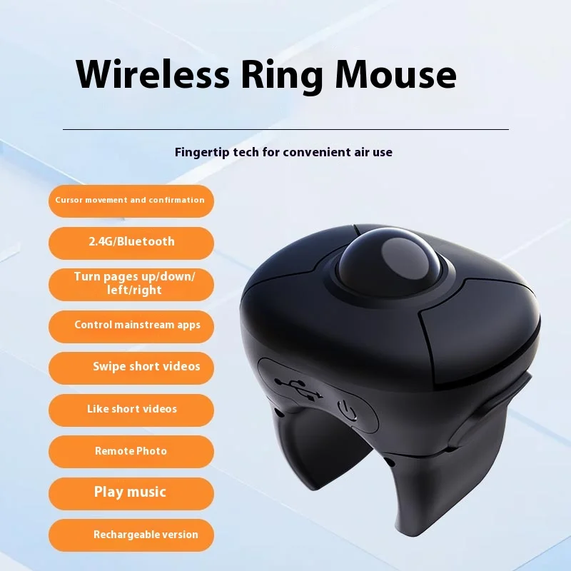 Mysz bezprzewodowa z trackballiem, pierścień kontrolny, tryb podwójny 2.4G Bluetooth, do krótkich filmów, przewracanie stron e-booków, mysz powietrzna do tabletu iOS, smartwatcha, samochodu, prezentacji PPT