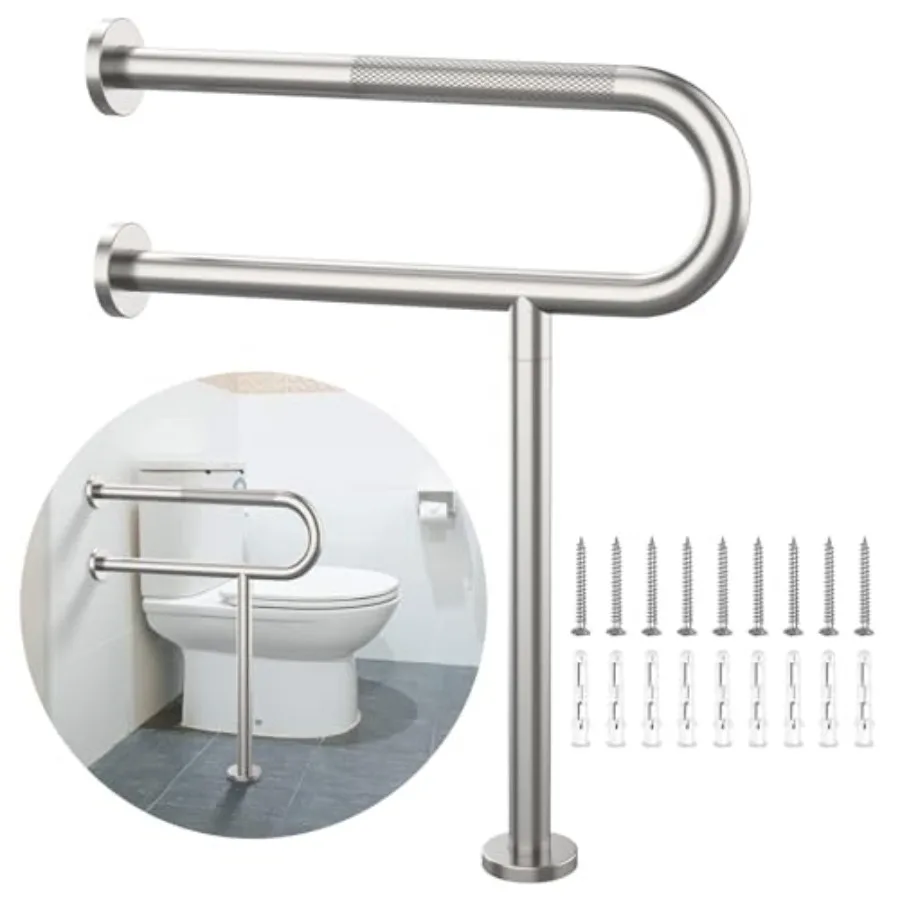 

Toilet Support Rail 23.4X 28 Inch Anti-Slip Brushed Handicap Grab Bar for Bathroom Staless Steel Knurled Safety handrails with