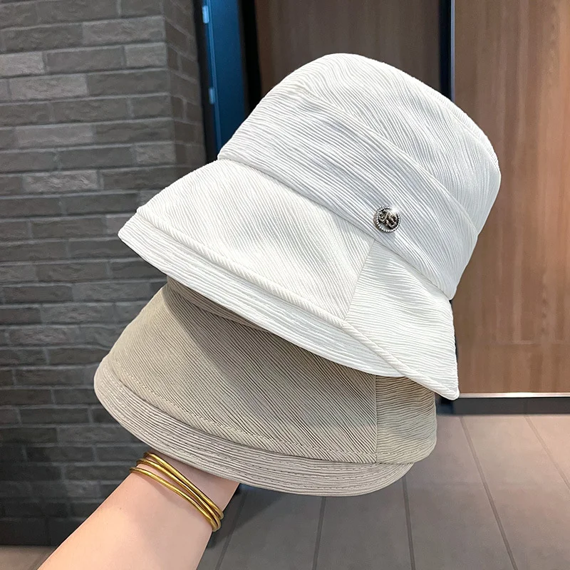 Bucket Hat Woman Summer Fisherman Hat Female Fashion Foldable Wrinkle Sunscreen Sun Hat Leisure Outdoor Sunshade Beach Basin Hat