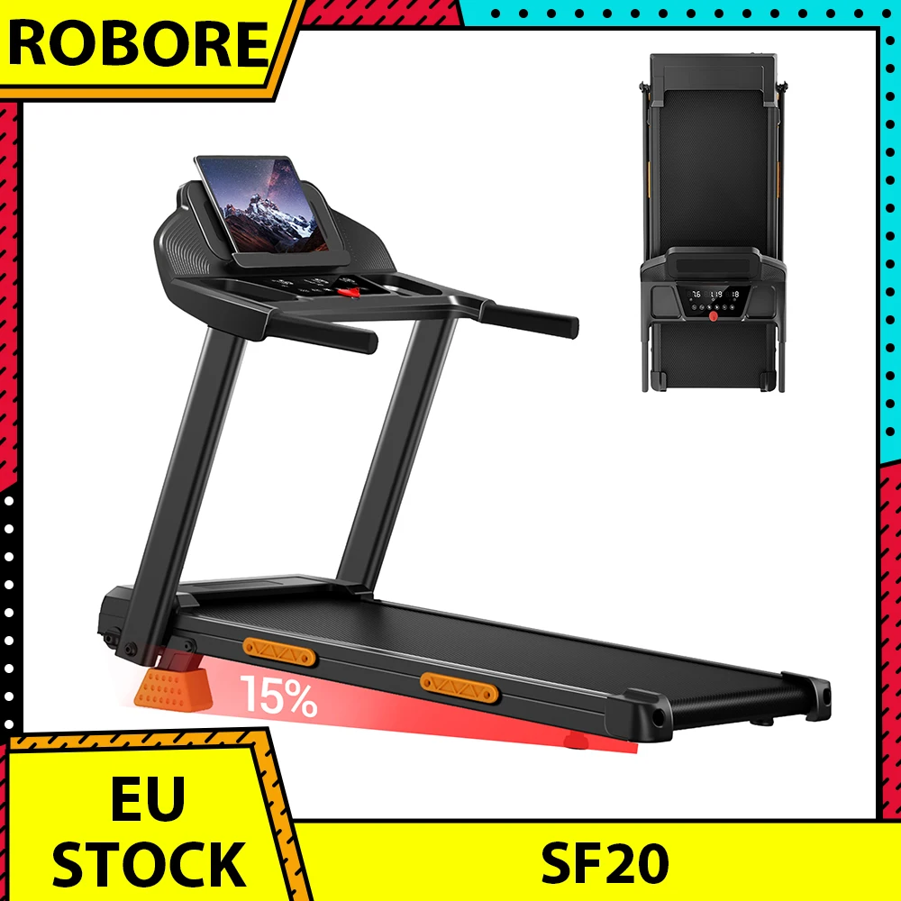 Tapis roulant pliable ROBORE SF20 avec inclinaison de 15 %, 12 km/h, avec accoudoirs, charge maximale 136 kg pour la maison et le bureau