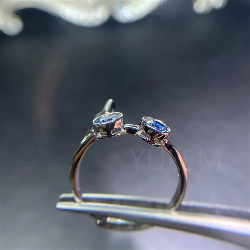 YULEM Diver Shape Blue Moissanite Ring 4mm Series S925 Sterling Silver VVS Gray Lab Diamond Rings for Women