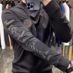 New High-end Inch Neck T-shirt Slim Fit Base Hoodie Men's Fashionable and Trendy Top