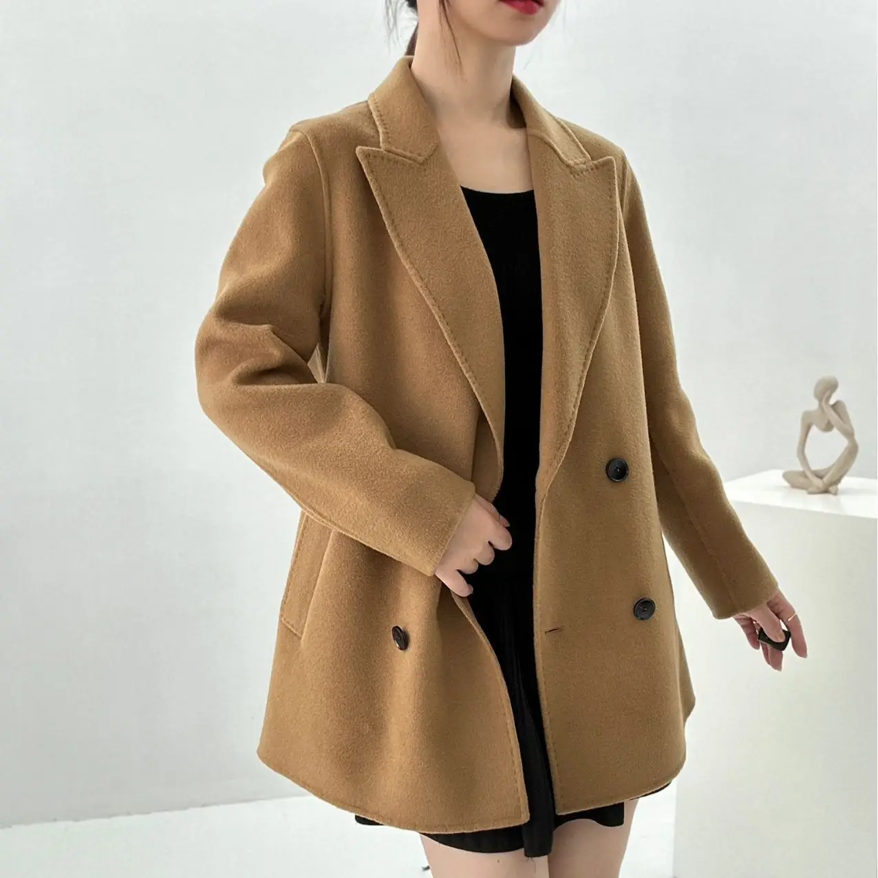 Maglione di cachemire a doppia faccia nuovo vestito Casual corto da donna giacca di lana calda di lana di Cashmere