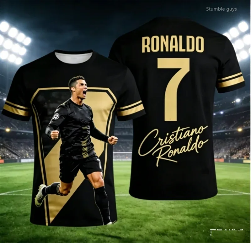 Summer Men Ronaldo 7 T-shirt Football Sportswear Short Sleeve Fashion Oversized Daily Wear Tops Kids Clothes Boys