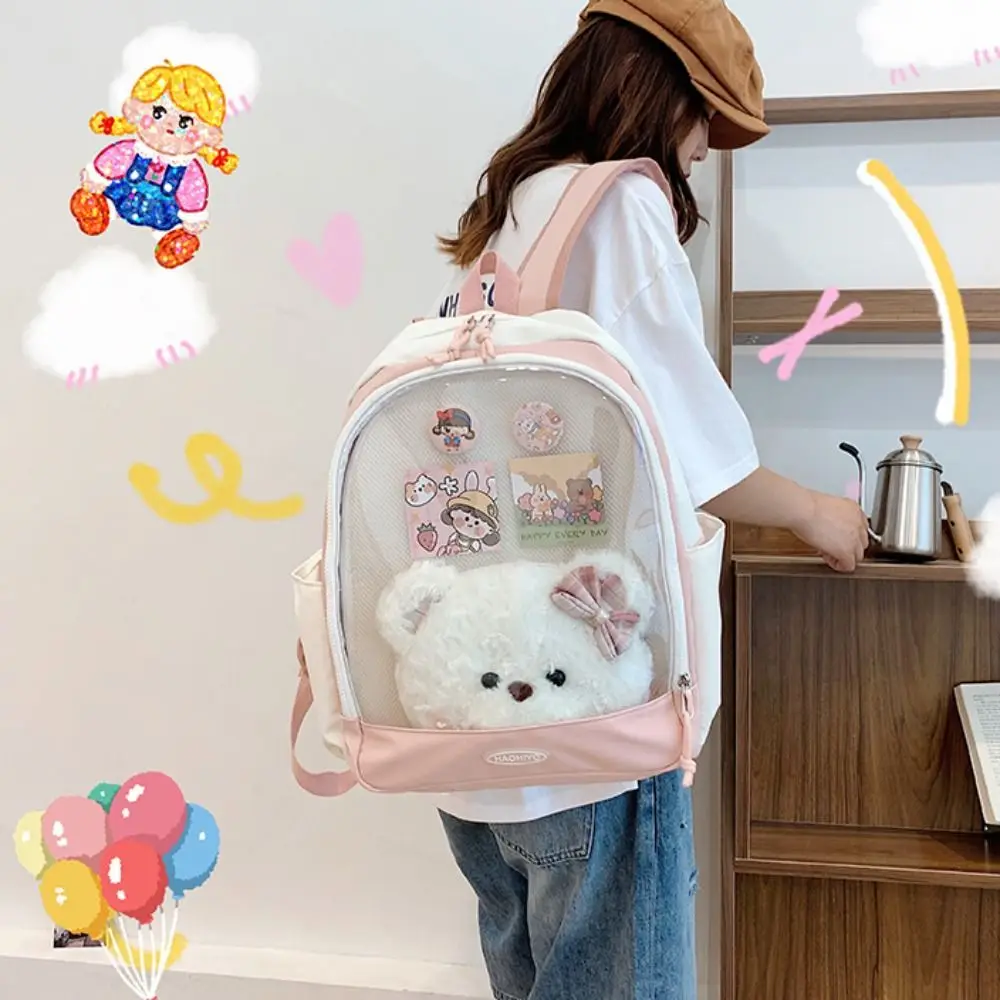 Large Capacity Doll Display Backpack Korean Style Cartoon Transparent Itabag Cute Nylon Student School Bag Badge Display