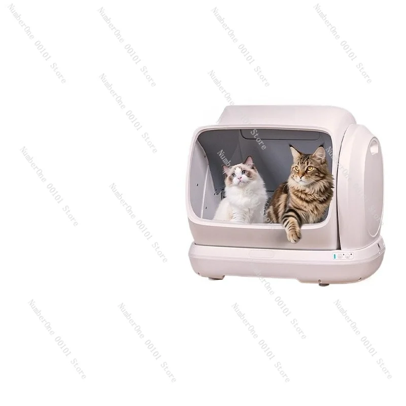 Extra Large Automatic Cat Litter Box, Open-Top Anti-Splash Design, Odor-Free Smart Cat Toilet, Self-Cleaning for Multi-Cats