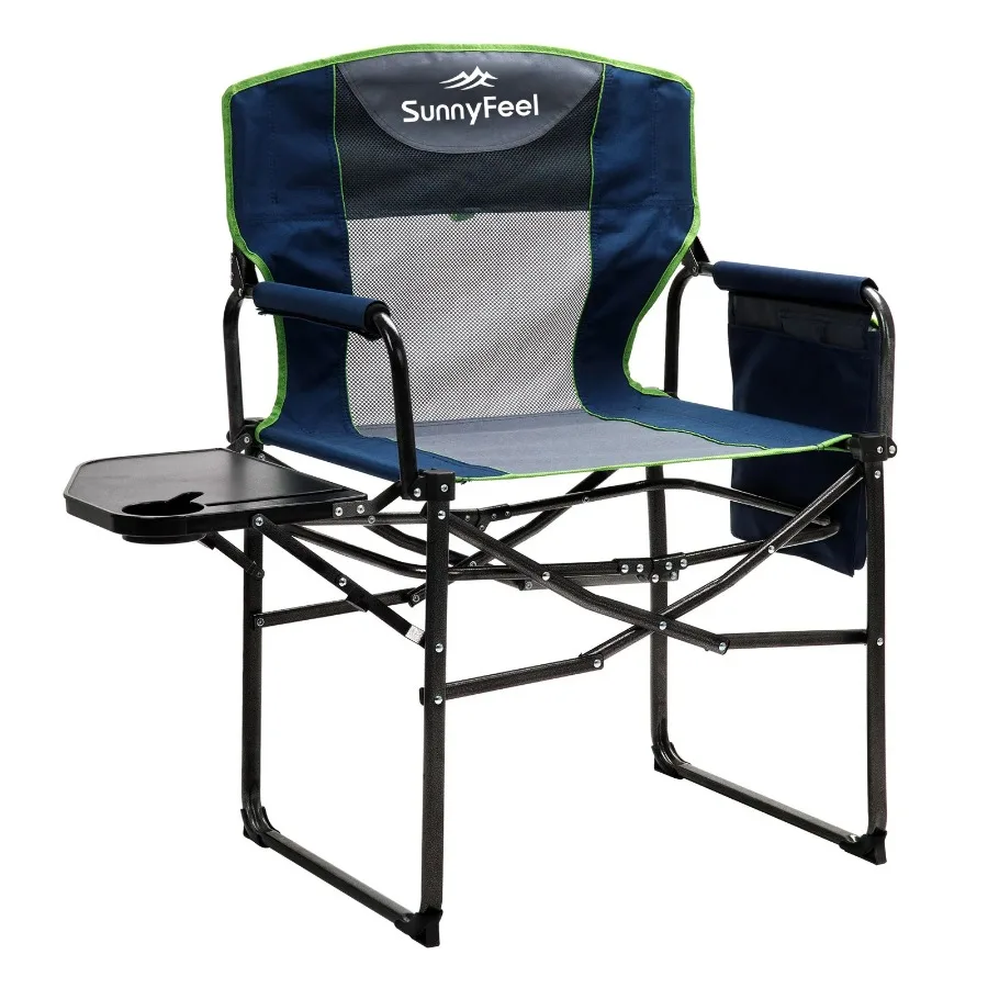 Heavy Duty Oversized Portable Folding Chair with Side Table Pockets for Beach Fishing Trip Picnic Lawn Concert Outdoor Camp Cha